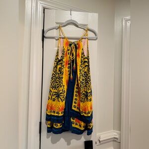 FARM Rio Yellow & Navy Floral Print Halter romper size L